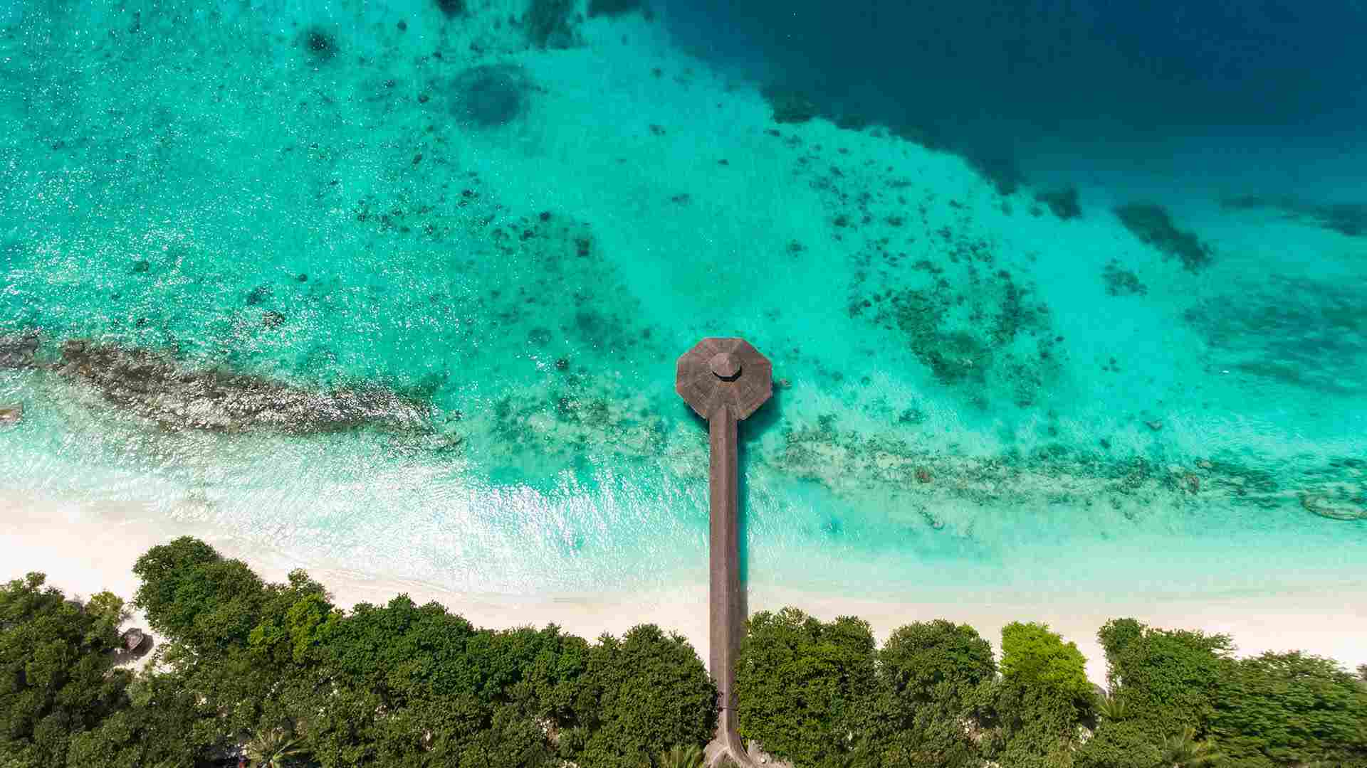 Top view beach with island at Maldives 