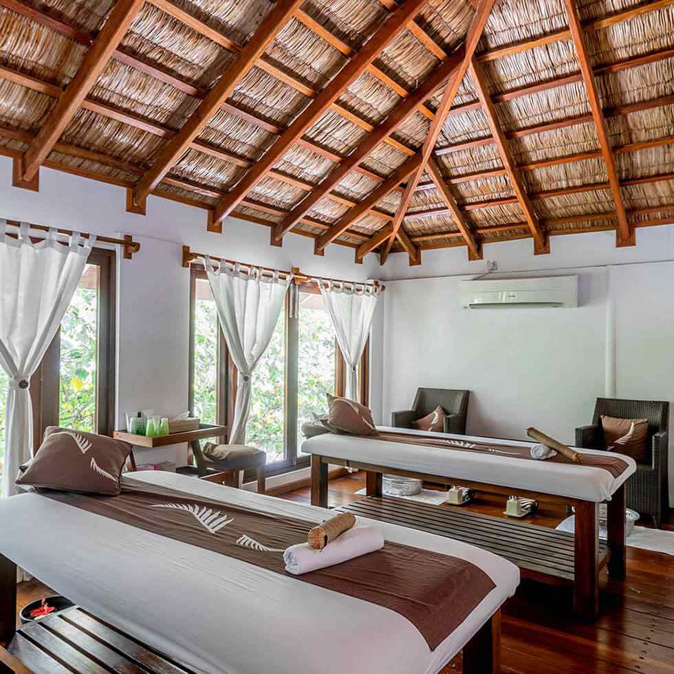 Interior of spa table setup at Reethi Beach Resort, Maldives 