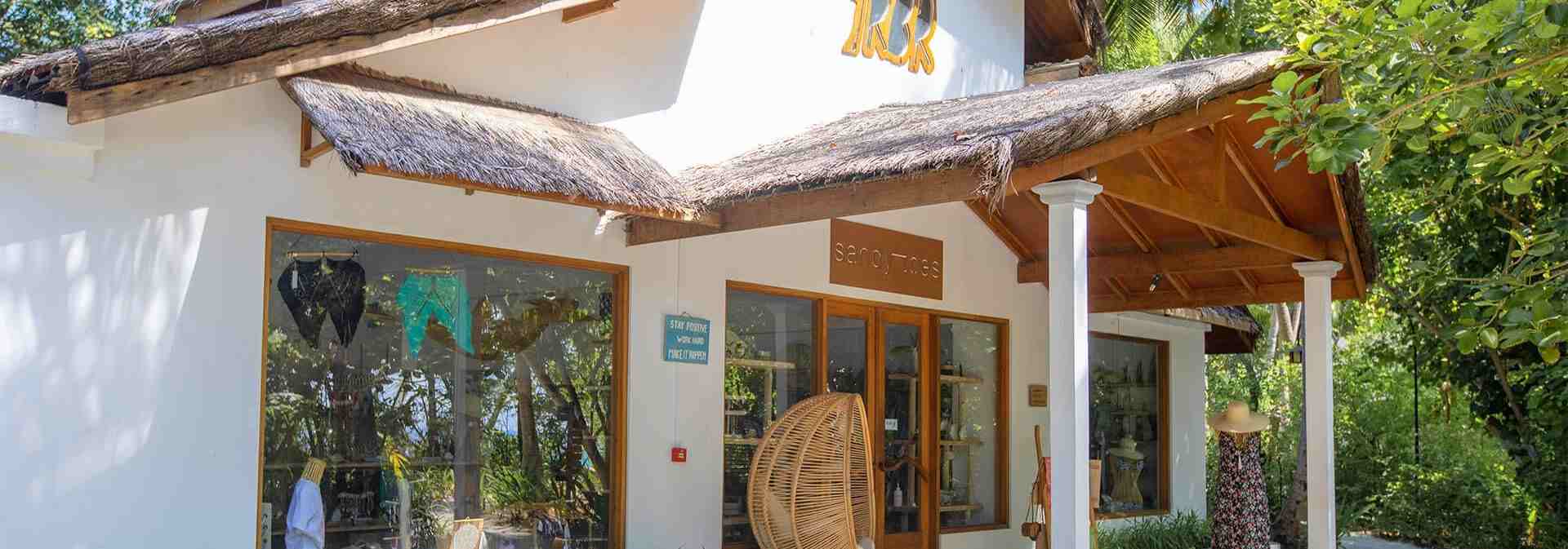 Entrance view of sandy toes shop at Reethi beach Resort, Maldives